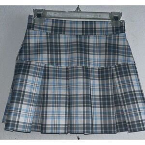 French Kiss Blue Plaid Pleated Mini Skort  with Size S